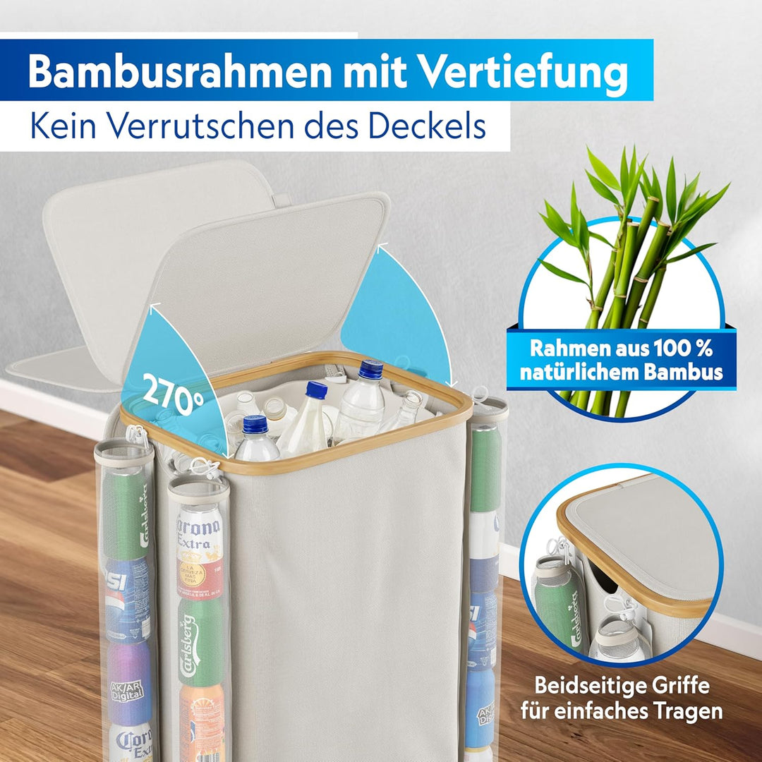 Pfandflaschen Sammelbehälter mit Deckel und Kordelzug - 100L, 1 Fach, 2x Tragetasche für PET Flasche