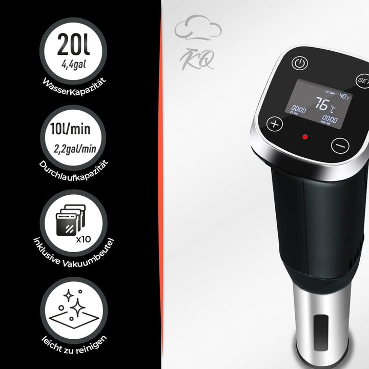 KitchenQuality Sous Vide Garer Stick | IPX7 wasserdicht Sous Vide Garer | 1300 Watt | Touch Display