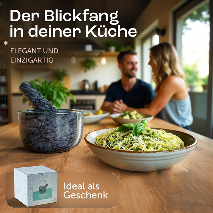 madeco - Edler Marmor Mörser mit Stössel Ø 14 cm - Perfekt geeignet für Gewürze, Kräuter &amp; Nüsse - S