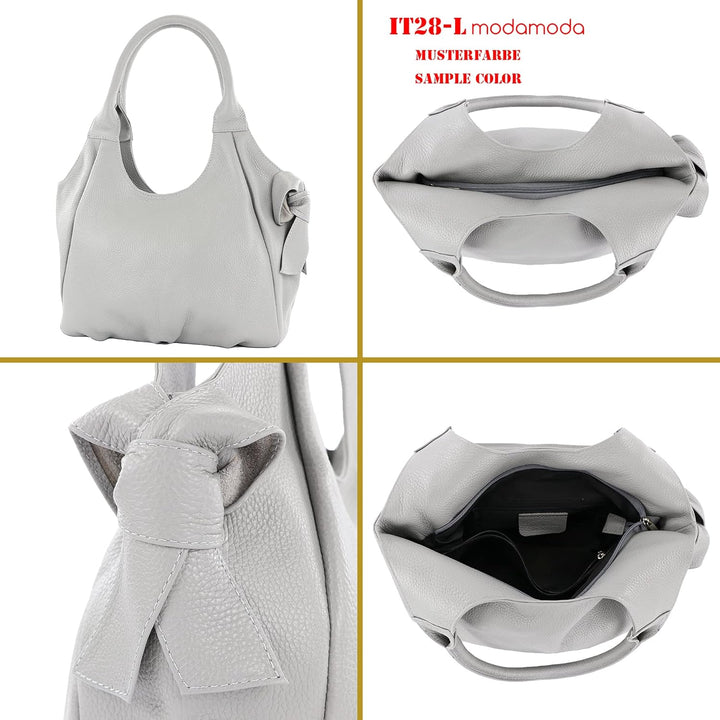modamoda de - IT28 - ital Damen Schultertasche aus Leder Camel/Leder, Camel/Leder