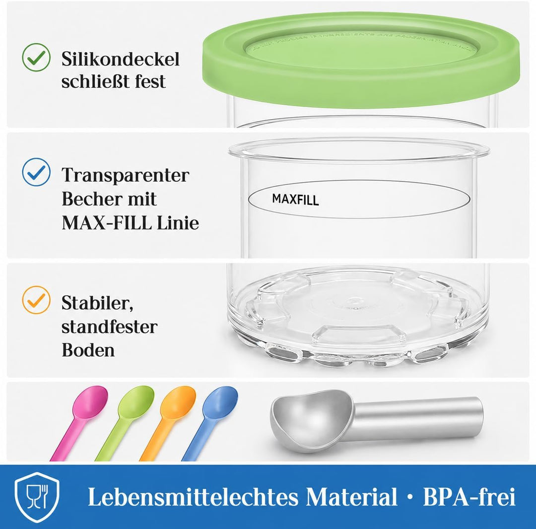 DULCE DOM Eiscremebehälter Set kompatibel mit Ninja Creami NC300 NC301 NC299AMZ CN305A CN301CO, 16 o