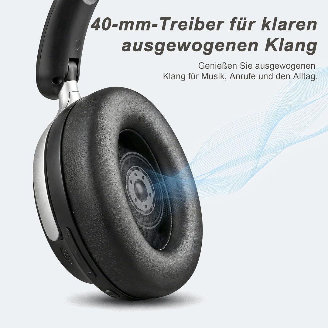 Over Ear Kopfhörer Bluetooth mit Dual-Feed ANC | 80H Akku, faltbar, Memory-Foam, tiefer Bass und hoh