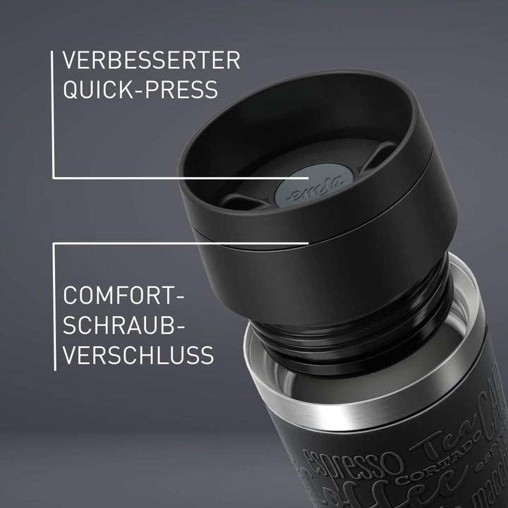 Emsa N20202 Travel Mug Classic Isolierbecher 0,36 Liter | neuer Komfort-Schraubverschluss | Edelstah