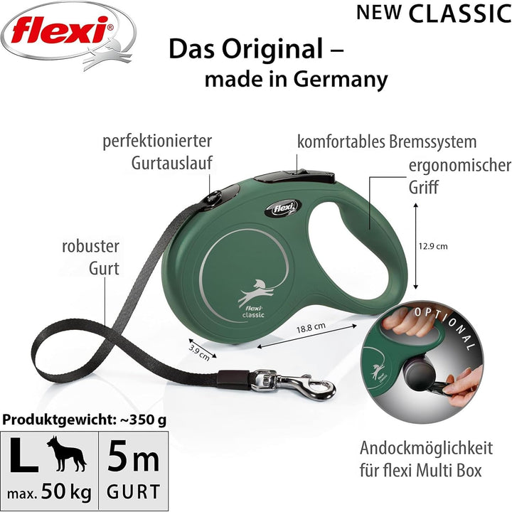 flexi® Classic L Gurt 5 m olivgrün, Roll-Leine für Hunde bis 50 kg Olivgrün L 5m (max. 50 kg), Olivg