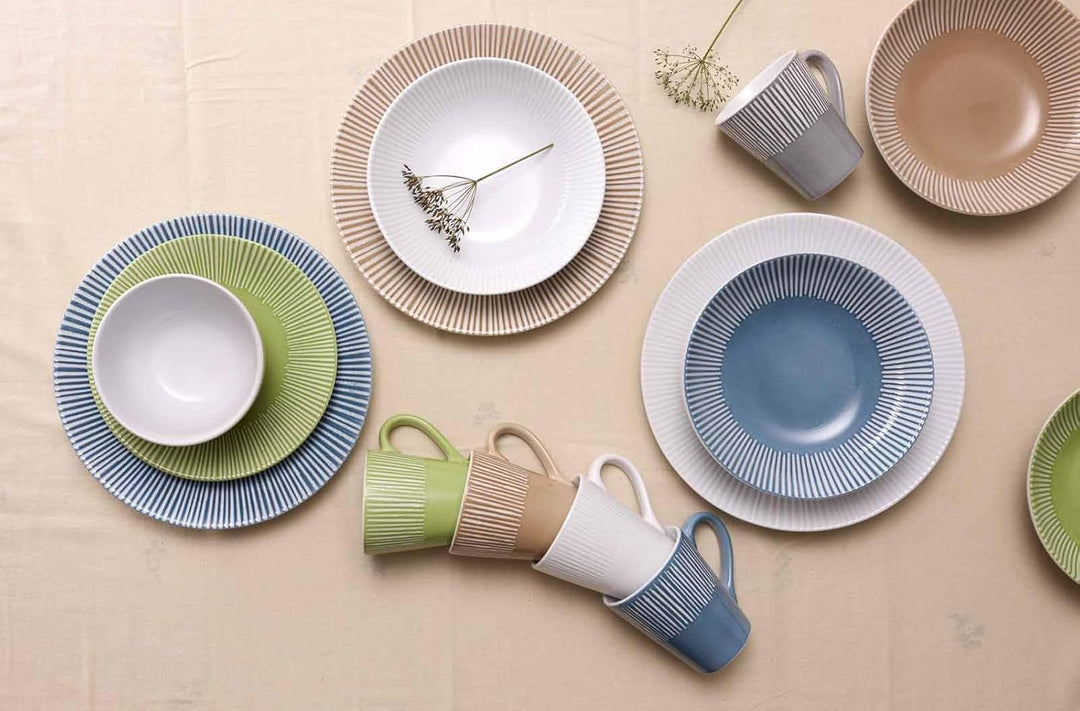 Ritzenhoff & Breker Banda Suppenteller 6er Set, 20 cm, Tiefe Essteller mit Streifen-Relief, Minimali