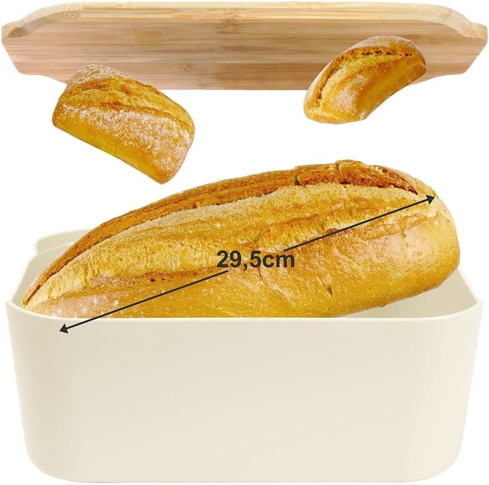 Vilde Brotkasten mit Bambusdeckel - Hochwertige Brotbox Cremefarben 33x18,5x12cm - Brotaufbewahrung