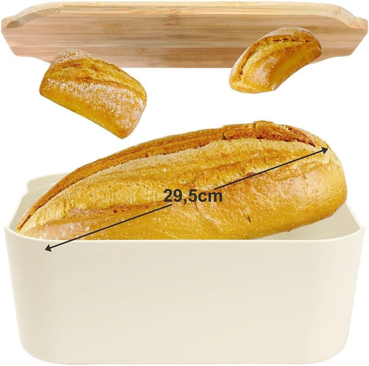 Vilde Brotkasten mit Bambusdeckel - Hochwertige Brotbox Cremefarben 33x18,5x12cm - Brotaufbewahrung