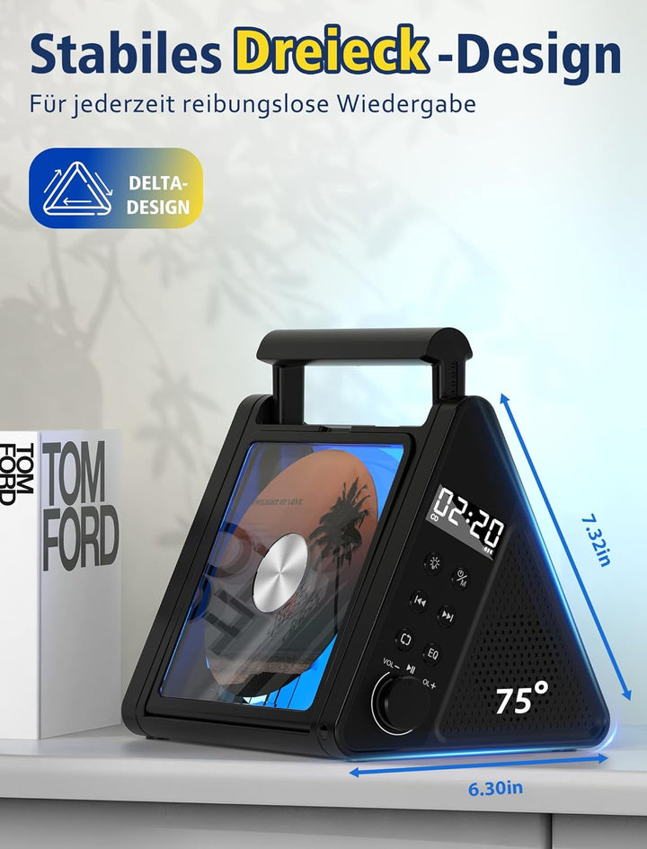 CD-Player mit tragbarem Griff, spezielles Dreieckdesign, verbesserter Bluetooth-CD-Player mit 8 Modi