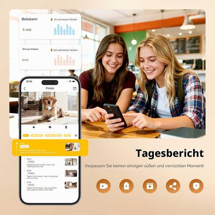 Pmate Haustier Begleiter Roboter mit 2-Wege-Audio & Nachtsicht Haustier Kamera mit KI-Pet-Tracking H