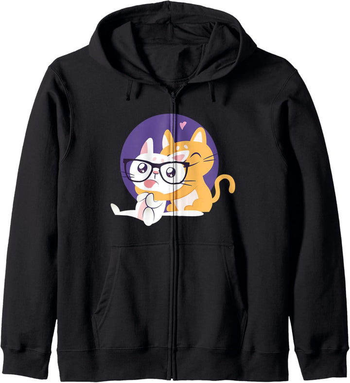 Nerd Katze Süsses Katzen Motiv Geschenk Kapuzenjacke