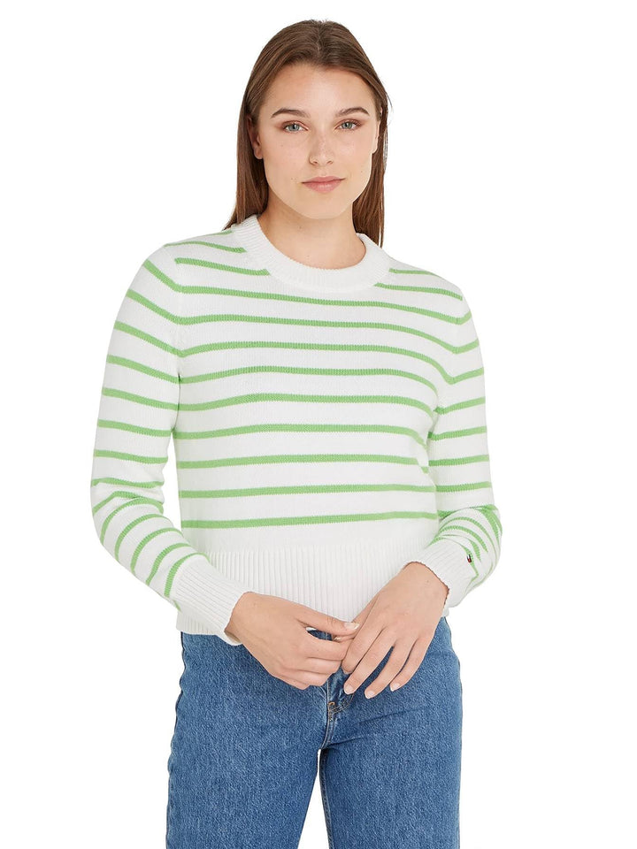 Tommy Hilfiger Damen Pullover 1985 Strickpullover M Breton Stp/ Ecru/ Spring Lime, M Breton Stp/ Ecr
