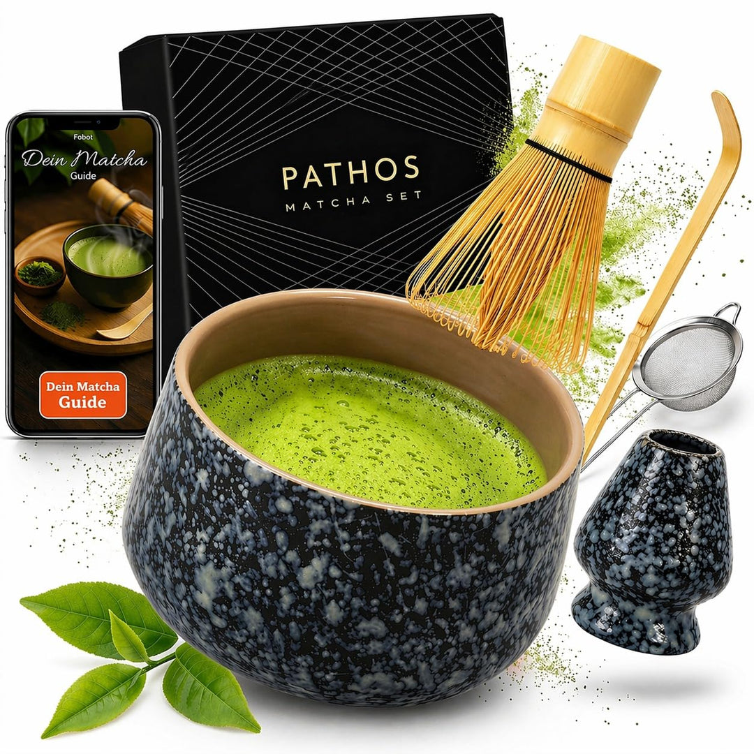 Premium Matcha Set aus Keramik - Traditionelles Matcha-Set mit Matcha Besen und Schale, Sieb und Bes