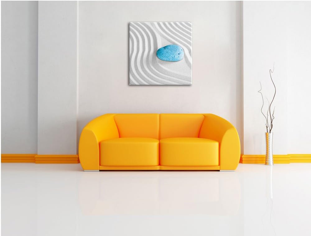 Pixxprint EIN Stein im Sand mit Wellenmuster als Leinwandbild Quadratisch| Grösse: 70x70 | Wandbild|