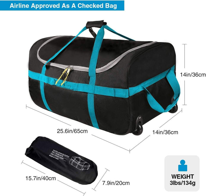 campMax 85L Faltbare Reisetasche mit Rollen, Klappbare Grosse Trolley Sporttasche mit Rollen für Rei