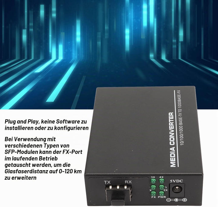 Gigabit-Ethernet-Medienkonverter, SFP-Glasfaser-auf-RJ45-Ethernet-Adapter, 1000Base auf 10/100/1000B