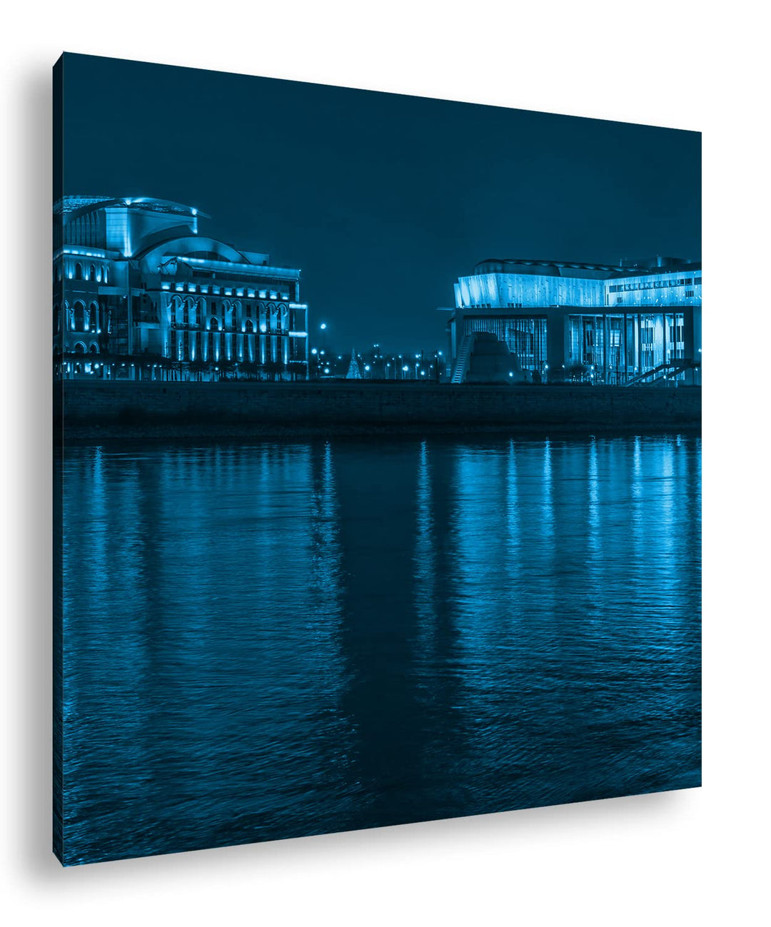 deyoli Küste von Budapest Format: 60x60 Effekt: Monocrome Blau als Leinwandbild, Motiv fertig gerahm