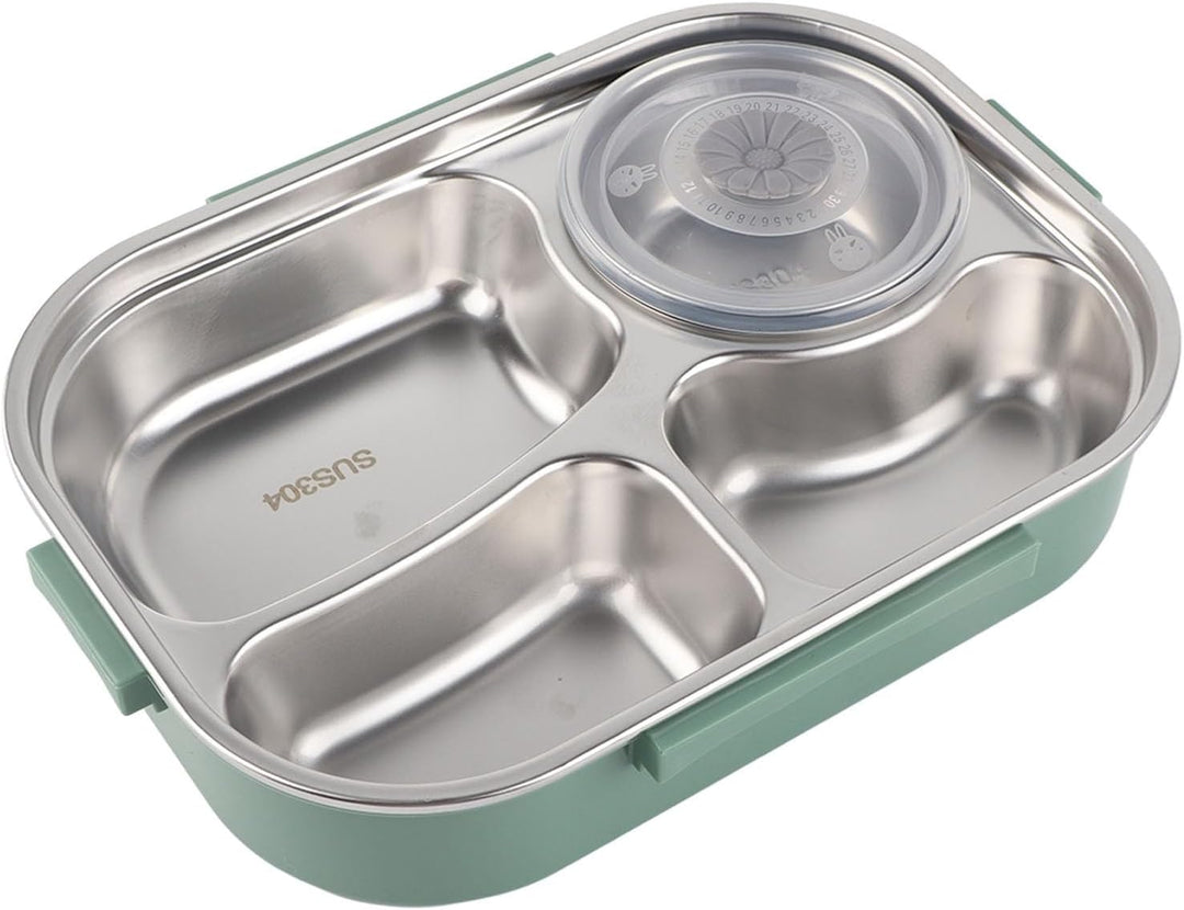 Lunchbox aus Edelstahl mit 4 Gittern, Box, Auslaufsichere Metallboxen, Tragbarer Lebensmittelaufbewa