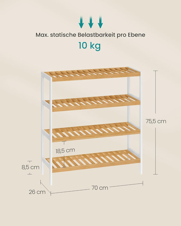 SONGMICS Schuhregal aus Bambus, Schuhablage mit 4 Ebenen, Schuh-Organizer, Regal für Schuhe, Pflanze