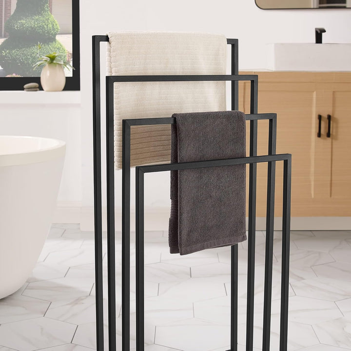 Handtuchständer Schwarz – 4Stangen, modern, stabil &amp; pulverbeschichtet – Stahl, Schwarz