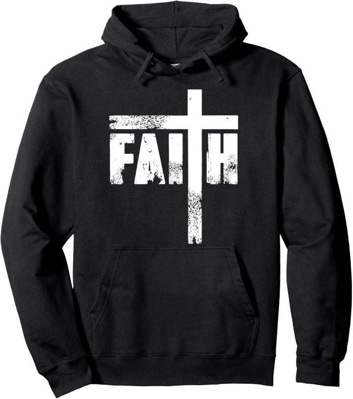 Glaube Christian Cross Blessed Distressed Pullover Hoodie