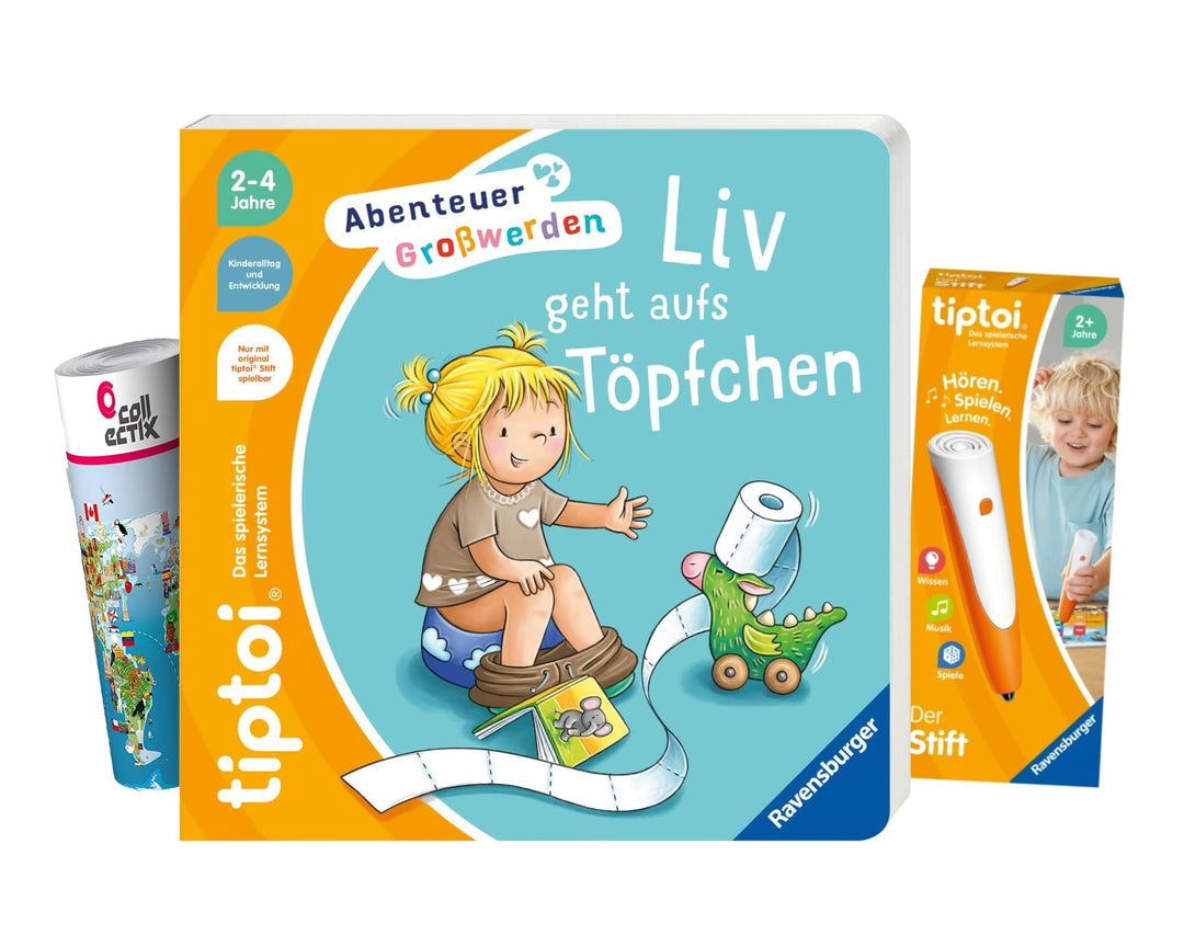 Ravensburger tiptoi ® Bücher Set | Liv geht aufs Töpfchen + 00110 tiptoi Der Stift + Kinder Weltkart