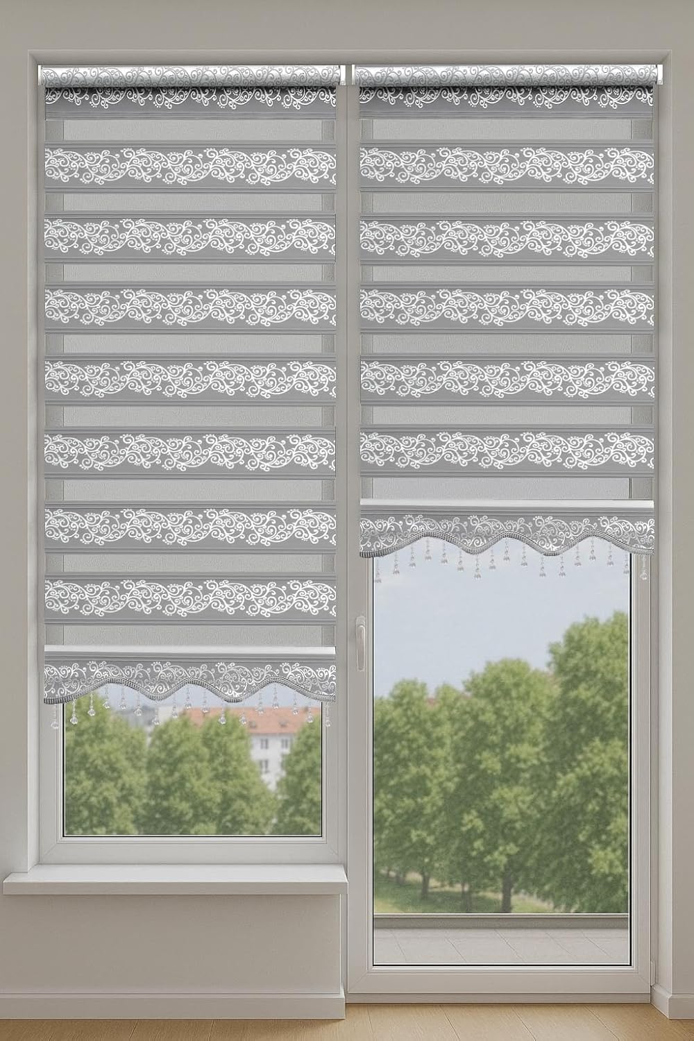 Brillant Doppelrollo Klemmfix ohne Bohren Grau Silber 200 x 70 cm (Länge x Breite) Duorollo Blickdic