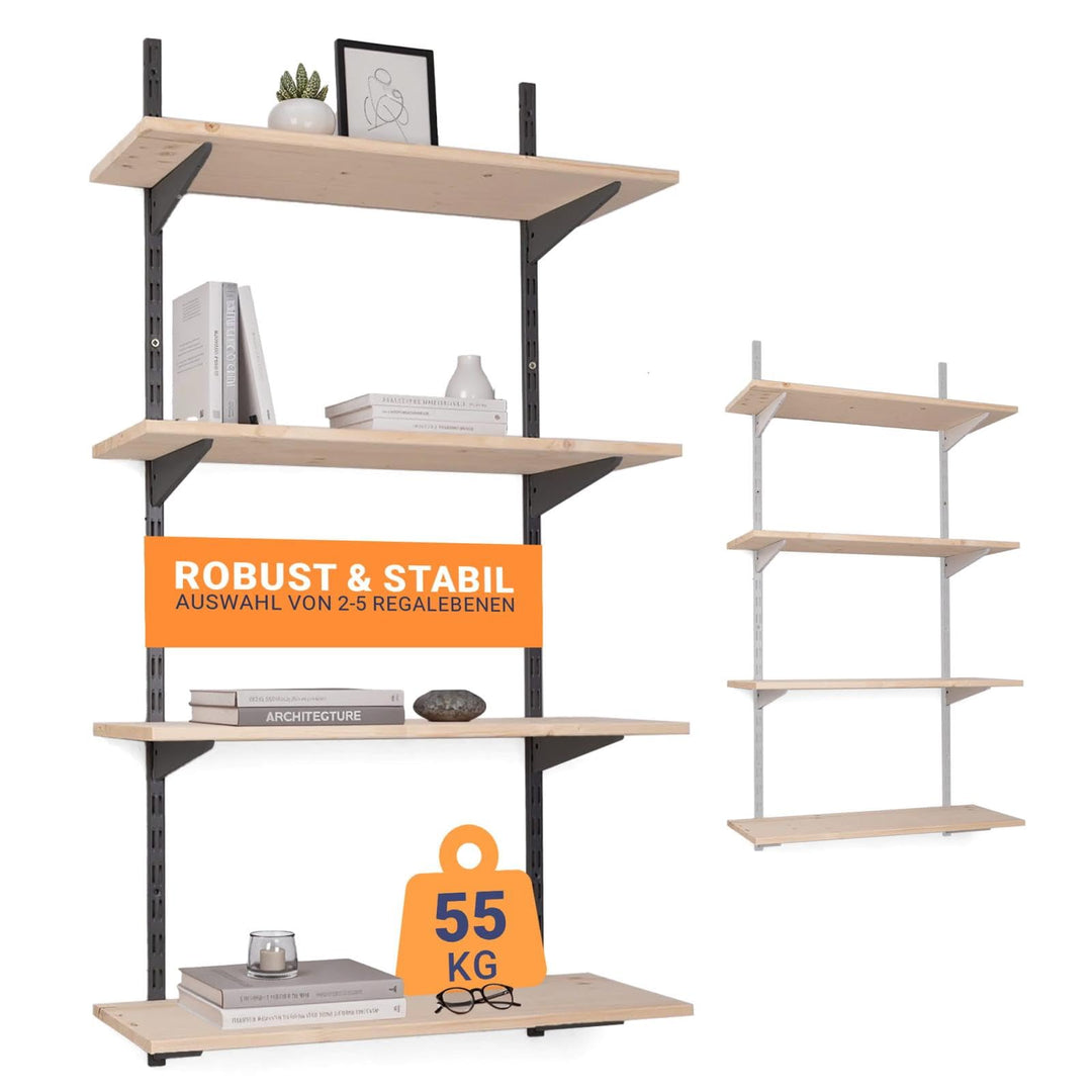 · Wandregal Metall mit Boden · Regal in 50 Varianten · Höhe: 50 cm · 3 Ebenen in 80 x 20 cm (B x T)