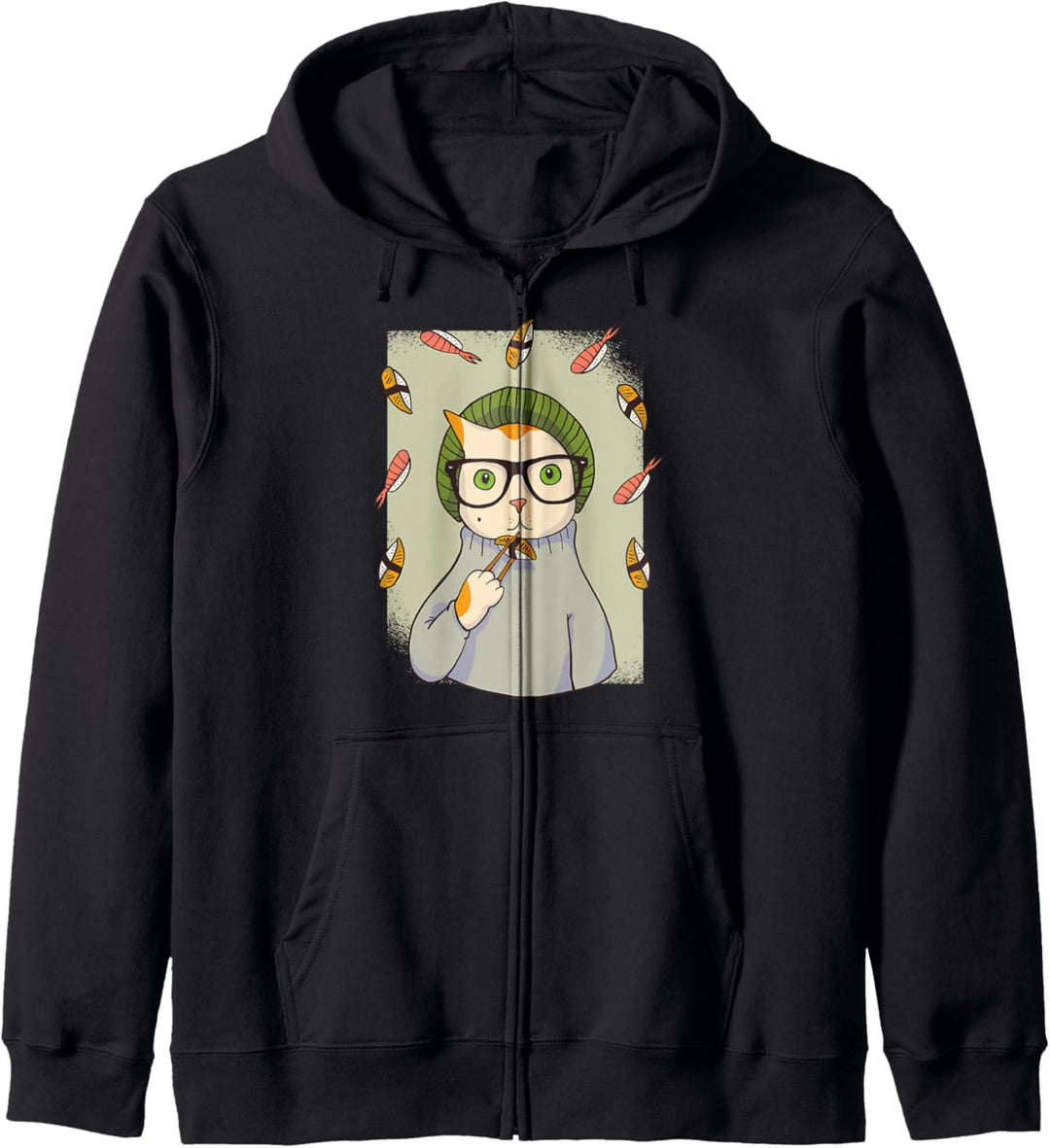 Lustige Hipster Katze Isst Sushi I Katzenmotiv Geschenk Kapuzenjacke