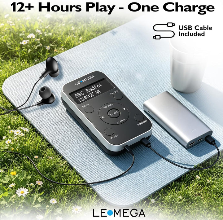 LEMEGA PR1L Taschen-DAB-Radio, FM-Radio, tragbares DAB+-Radio, inkl. Kopfhörer, wiederaufladbare Bat