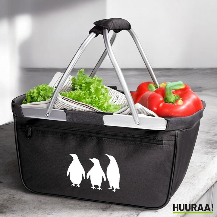 Huuraa Einkaufskorb Pinguine Silhouette 20 Liter Black faltbarer Tragekorb Geschenkidee
