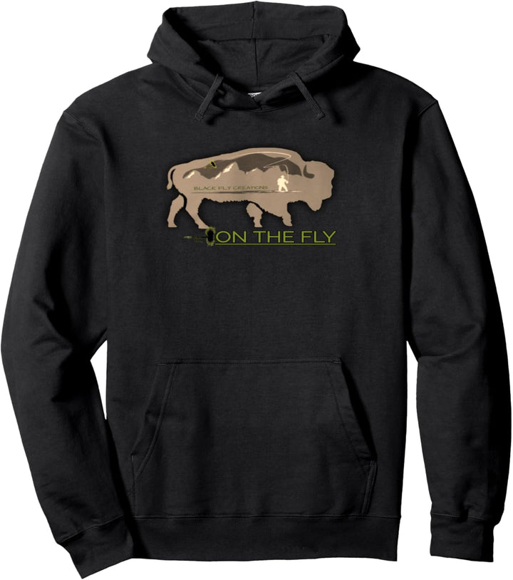Schwarze Fliegenfischen Bison Buffalo Outdoor-Angelhemden Pullover Hoodie