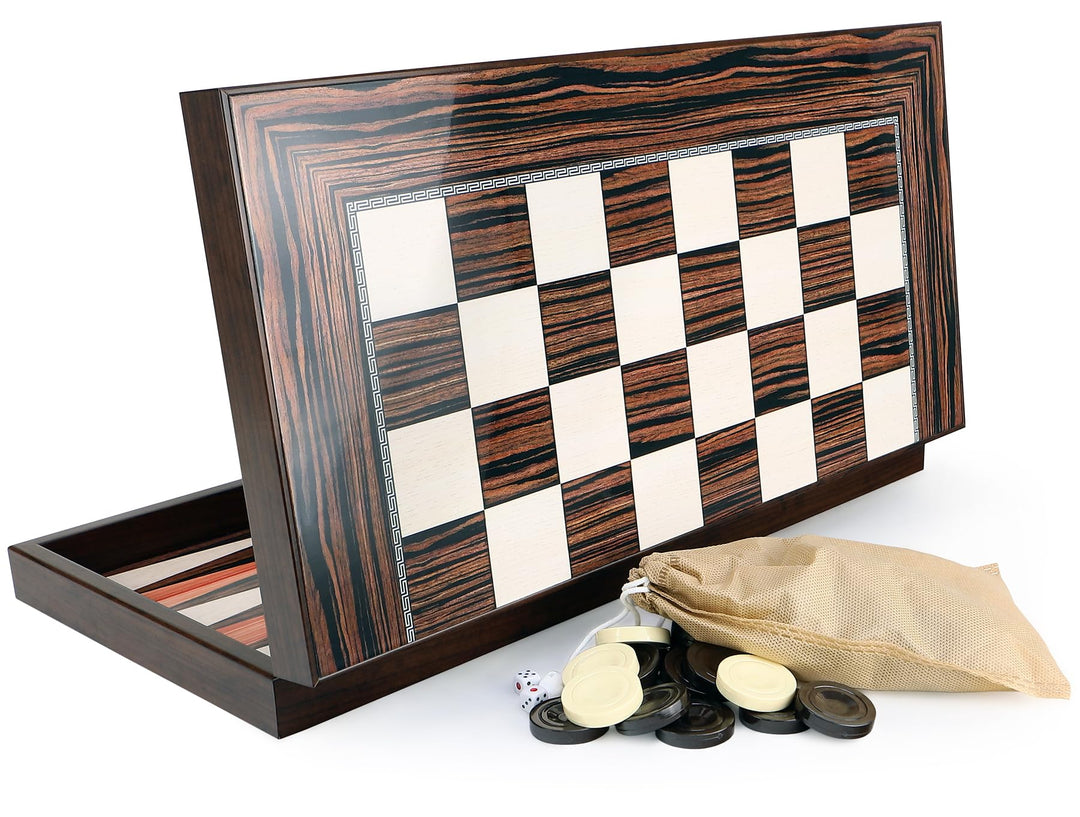 Luxus Classic Ebenholz Optik Wood Backgammon Tavla XXL