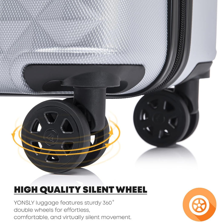 Koffer Suitcase M Silber, Trolley Reisekoffer, Kabinenkoffer Rollkoffer Handgepäck mit 4 Rollen 360°