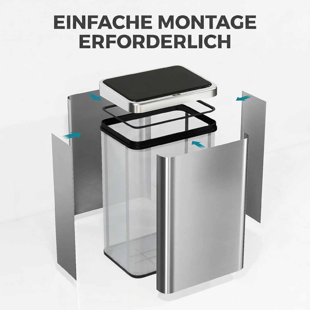 HOMCOM Sensor Mülleimer 40L Edelstahl Automatischer Mülleimer mit Soft-Close-Deckel Bewegungssensor