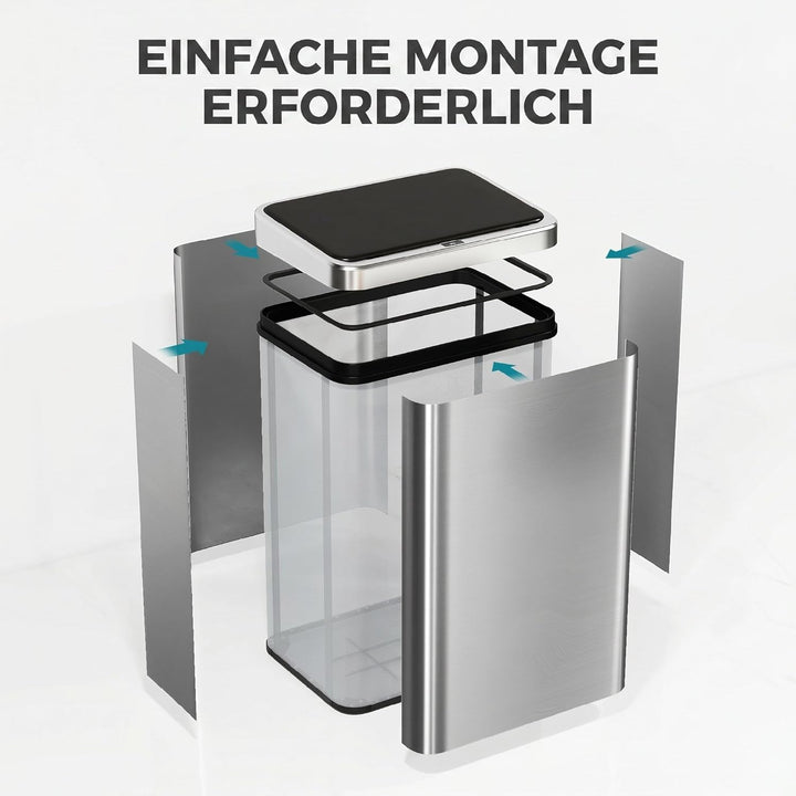 HOMCOM Sensor Mülleimer 40L Edelstahl Automatischer Mülleimer mit Soft-Close-Deckel Bewegungssensor
