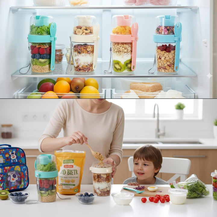 VITEVER 4er-Pack 27 oz wiederverwendbare Joghurt-Parfait-Becher mit Deckel und Löffel, Müsli-Parfait