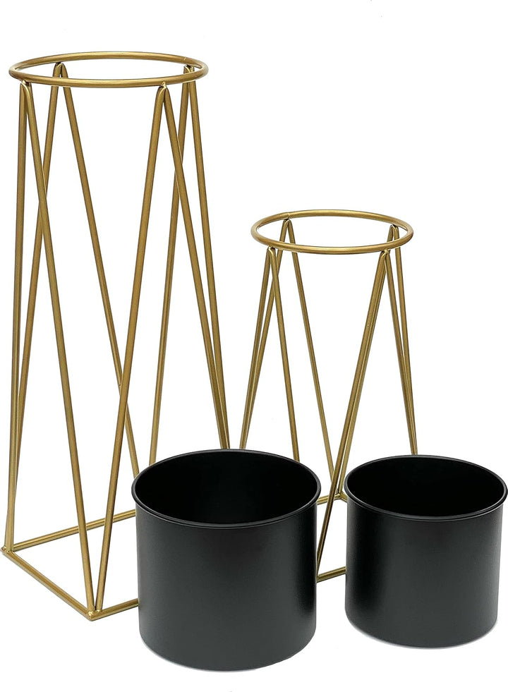 DanDiBo Blumenhocker mit Topf Metall Gold Schwarz 2er Set Blumenständer 96046 Blumensäule Modern Pfl