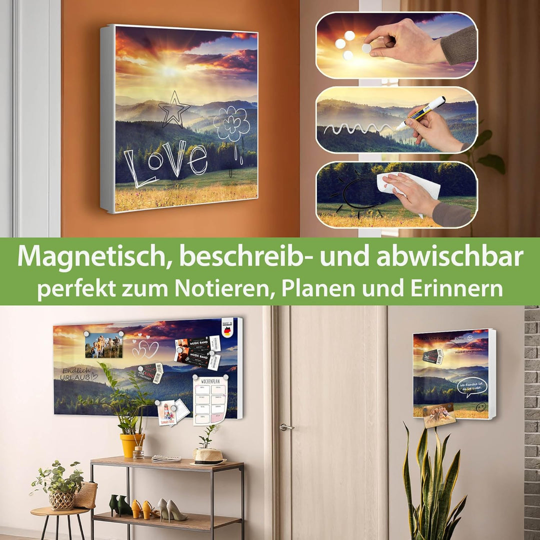 banjado® Grosser Schlüsselkasten Glas/Schlüsselbox 30cm x 30cm mit 50 Haken - Motiv Karpaten Sunset/