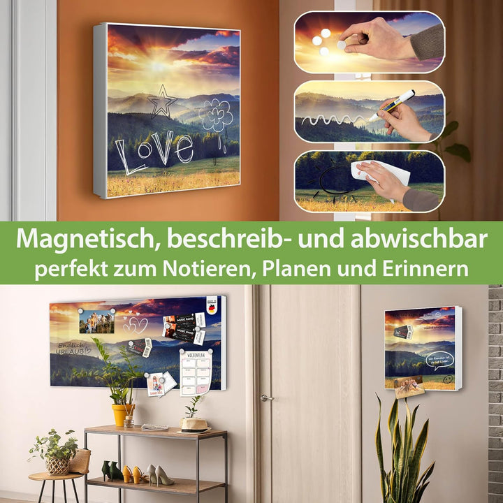 banjado® Grosser Schlüsselkasten Glas/Schlüsselbox 30cm x 30cm mit 50 Haken - Motiv Karpaten Sunset/