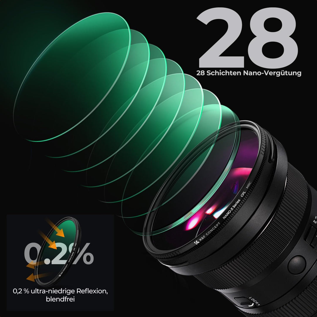 K&F Concept Nano X-Serie Polfilter 37mm CPL Filter Polarisationsfilter MRC mit 28x vergütet, 37mm