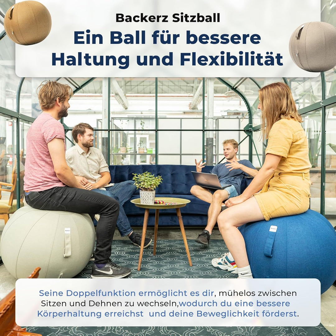 Sitzball Büro Ergonomisch 65 cm, Ergonomische Sitzmöbel für Büro und Heimbüro, Langlebiger Stoff, Gy