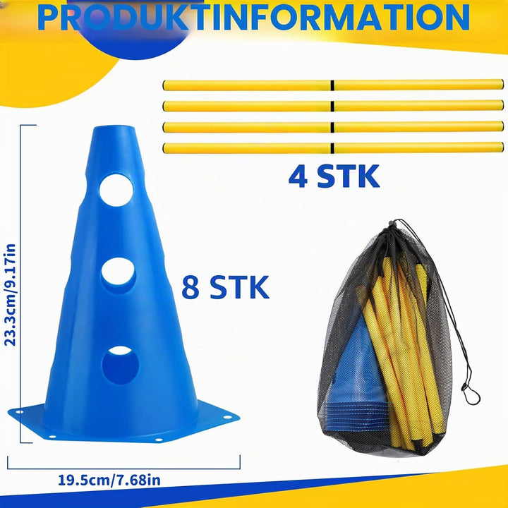 Steckhürden Set für Hunde, Agility Hürden für Hunde und Pferde, Agility Set mit 8 Kegel 23cm Höhe +
