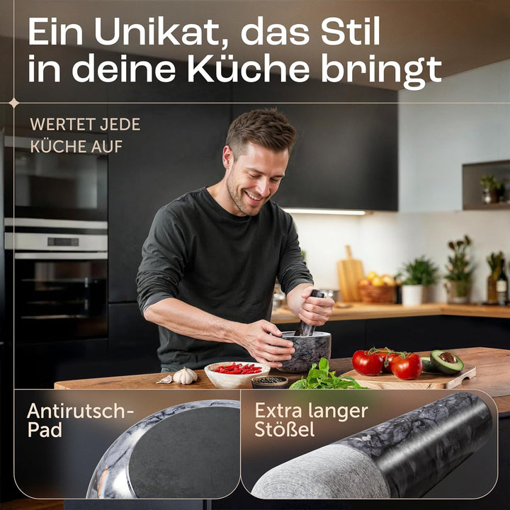 madeco - Edler Marmor Mörser mit Stössel Ø 14 cm - Perfekt geeignet für Gewürze, Kräuter &amp; Nüsse - S