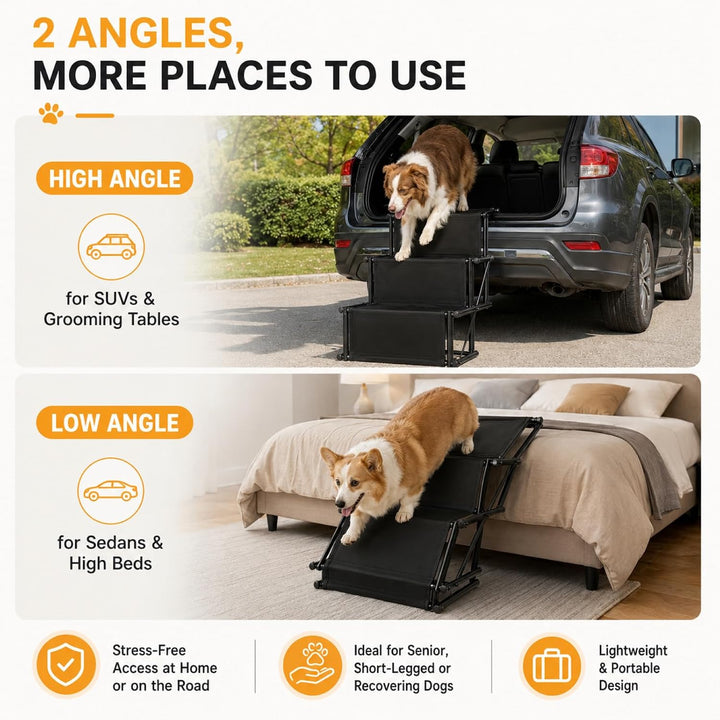 Hundetreppe Auto 4-stufige Hundetreppe-Extra Stabile Hunderampe Auto Klappbar-Perfekte Einstiegshilf