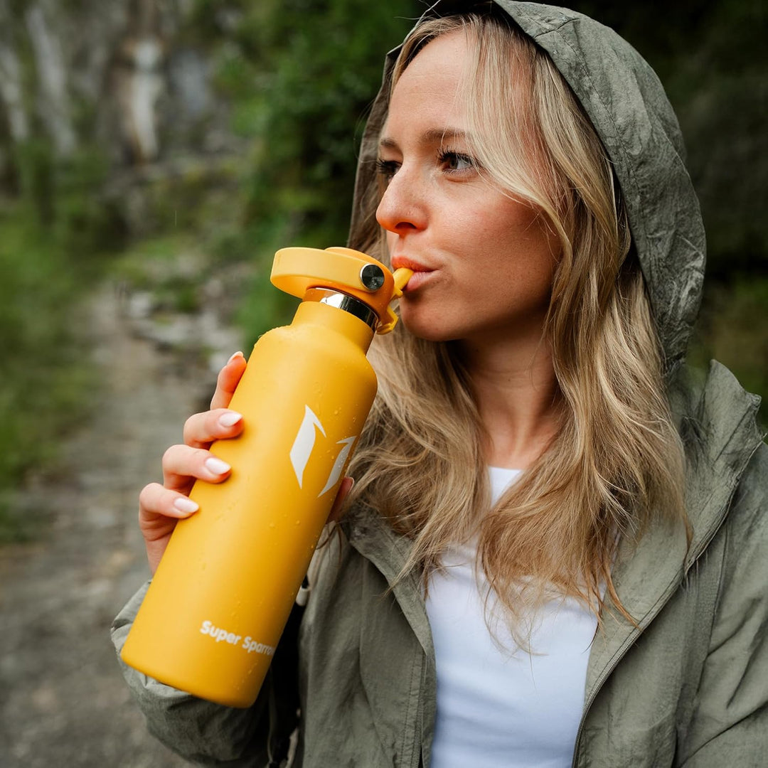 Super Sparrow Trinkflasche Edelstahl - Thermobecher - 350ml, 500ml, 750ml, 1L - FlipFlow Trinkflasch