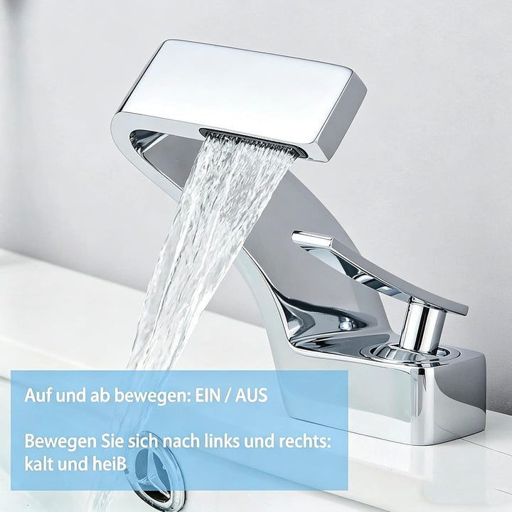 Waschtischarmatur, Wasserfallarmatur, Einhebelmischer Silber Messing, 360° schwenkbar – Armatur Bade