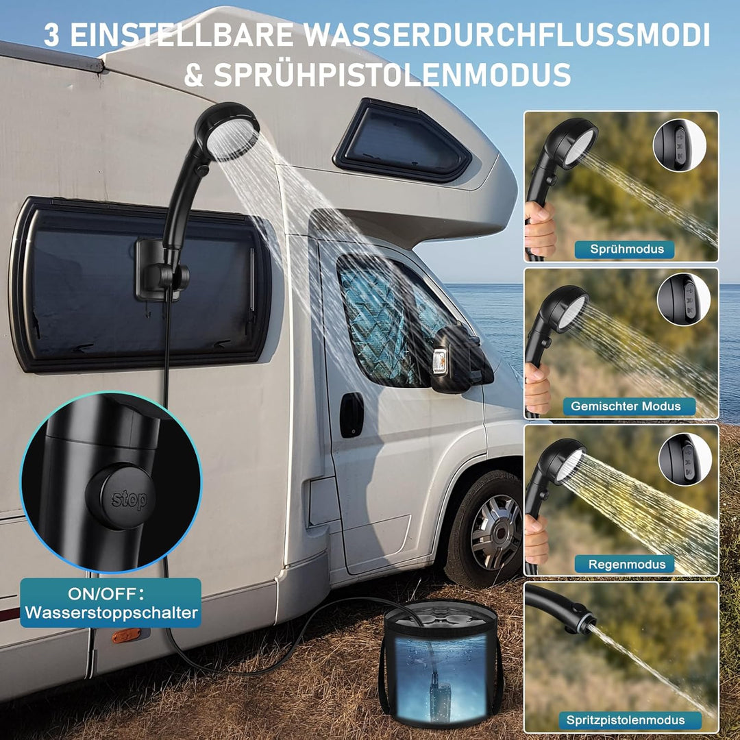 Spopal Campingdusche Tragbare, Campingdusche mit 20L Klappbarer Eimer, 6000mAh Camping Dusche Akku,