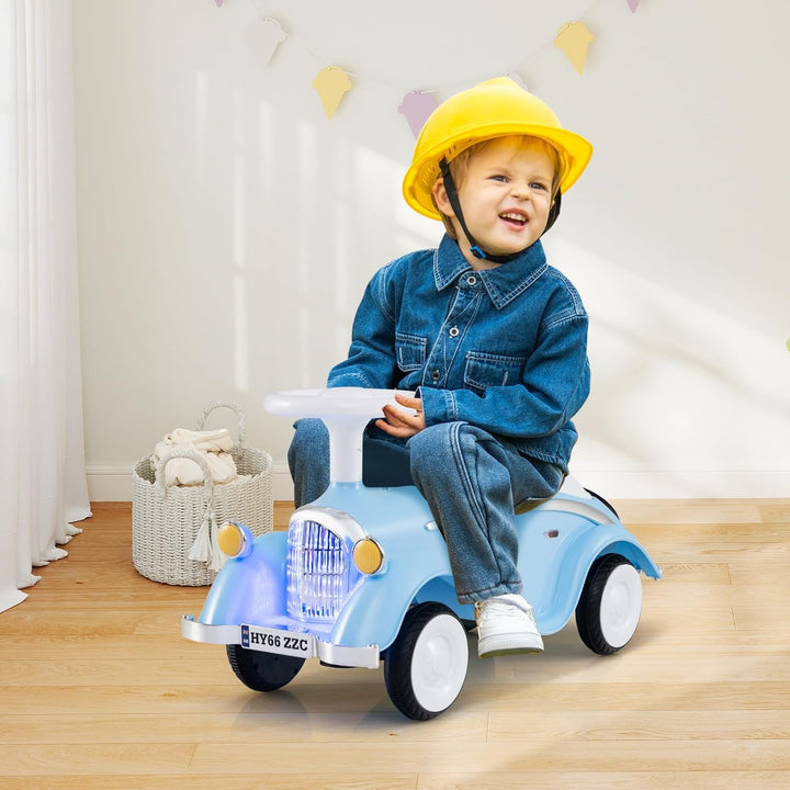 GOPLUS Kinder Rutschauto, Retro Classic Schiebeauto, Kinder Rutschfahrzeug mit Lenkrad, Hupe, LED-Sc