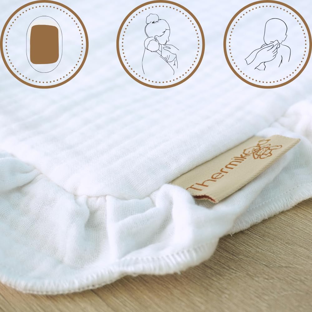 Thermikoa Spucktuch Baby Musselin – 50x30 cm Mulltuch für Kinderwagen – 3-lagige Baumwolle & Frottee