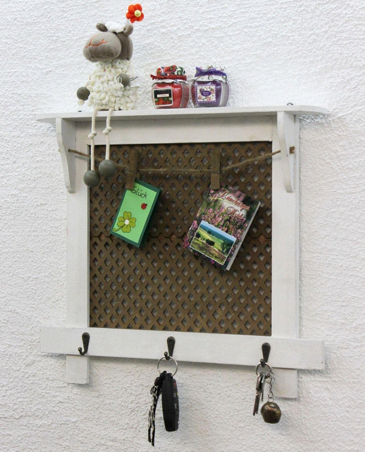 DanDiBo Wandorganizer Vintage Schlüsselbrett Holz mit Ablage Memoboard 12047 Weiss Schlüsselboard Br